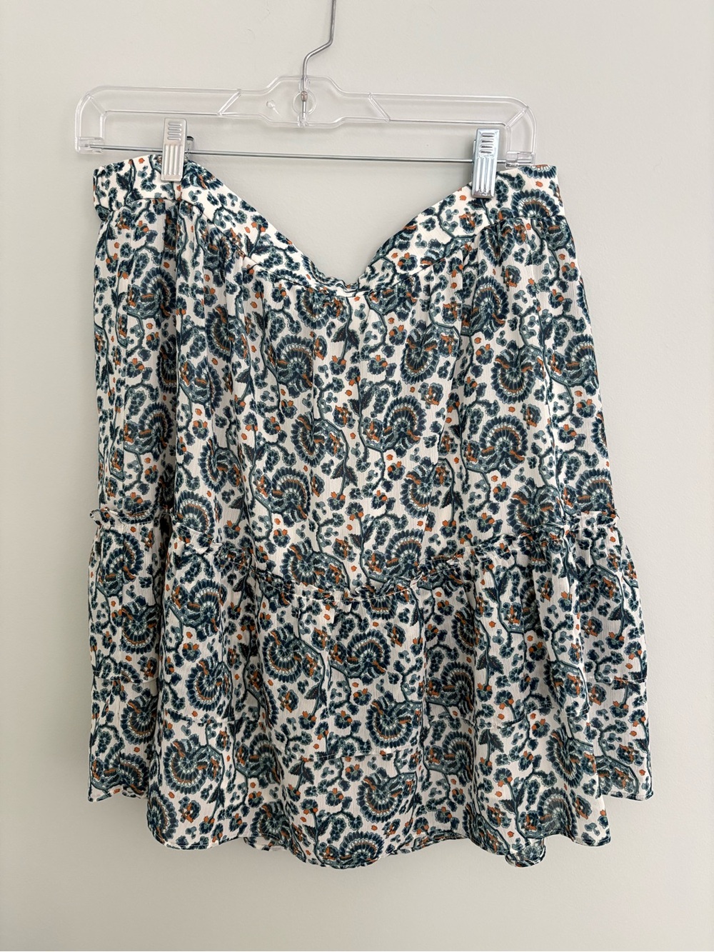 J Crew Floral Tiered Mini Skirt in White and Teal